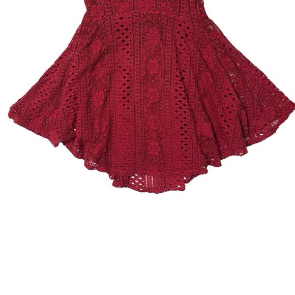 American Rag Sz S Deep Red Lace Overlay Layered Dress Fit & Flare Mini Maroon - Picture 4 of 12